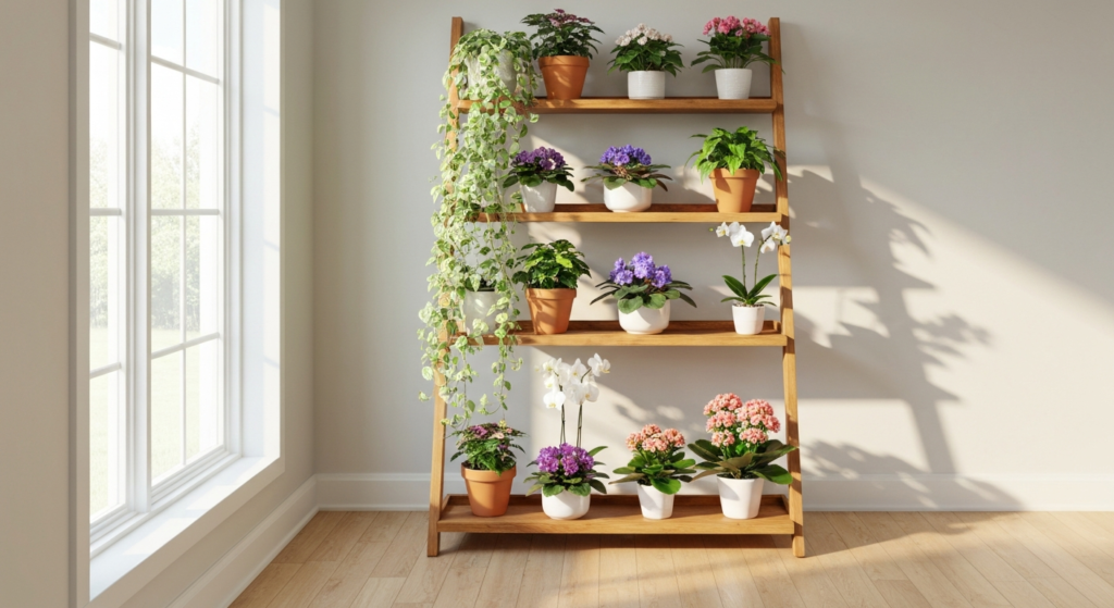 How to Style a Ladder Shelf with Flowering Plants: Trailing and Upright Varieties That Work